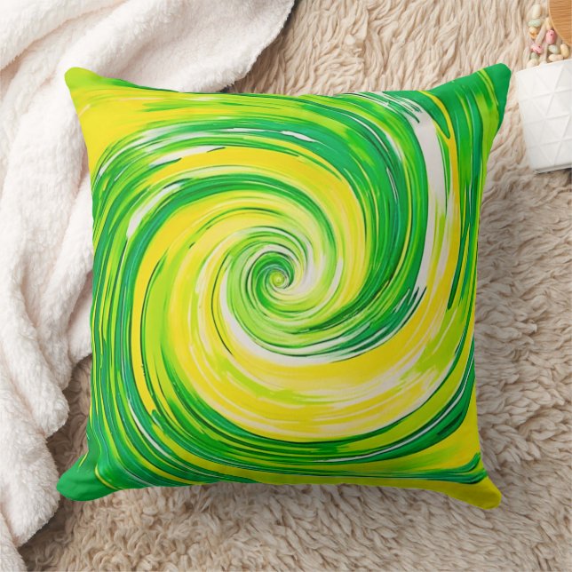 Cojín Decorativo Abstract Green Yellow Spiral Art (Manta)