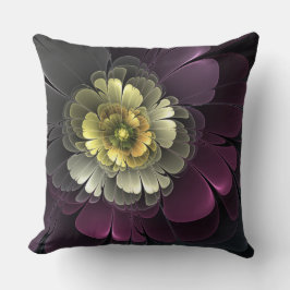 Cojín Decorativo Abstract Modern Purpur Khaki Gray Fractal Flower
