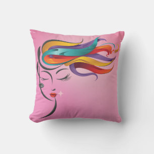 Cojín Decorativo Abstracta mujer con colorido arte en el pelo