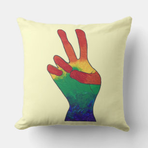 Cojín Decorativo Abstracto arco iris señas de la mano de la paz alm