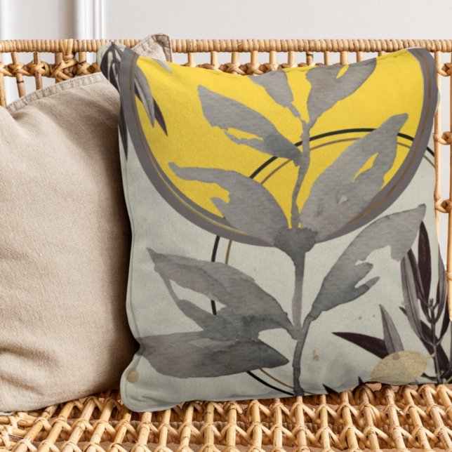 Cojín Decorativo Abstracto artístico gris y amarillo acuarela (Subido por el creador)