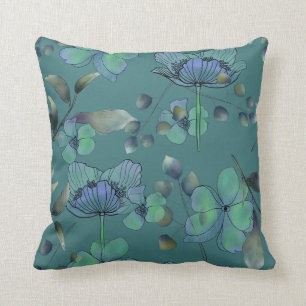 Cojín Decorativo Abstracto de color azul verde floral