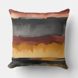 Cojín Decorativo abstracto de color de agua rojo negro y amarillo