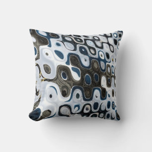 Cojín decorativo abstracto de ondas grises azules