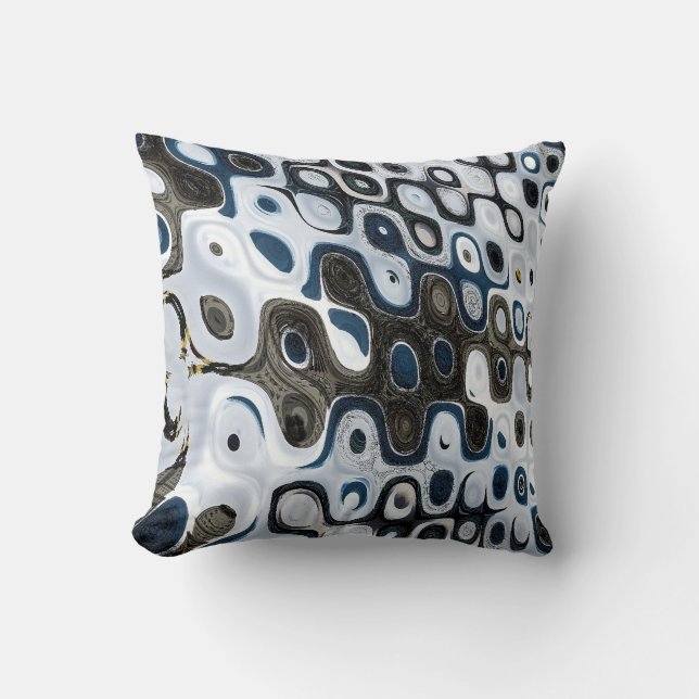 Cojín decorativo abstracto de ondas grises azules (Anverso)