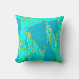 Cojín Decorativo abstracto de "Sea Grotto" - turquesa, azul, dorado