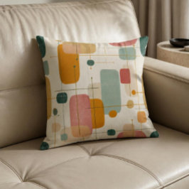 Cojín Decorativo Abstracto de teal, dorado y rosa de mediados de si