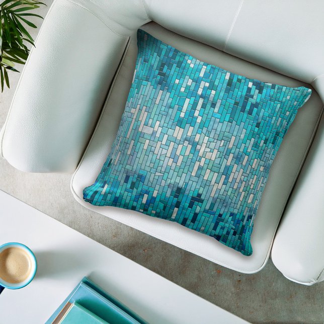 Cojín Decorativo Abstracto del arte mosaico en Aquamarine (Subido por el creador)