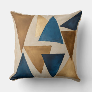 Cojín Decorativo abstracto del triángulo de cobre mudo, azul y oro