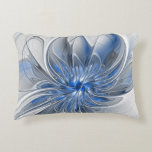 Cojín Decorativo Abstracto Flor de arte fractal de color gris azul<br><div class="desc">Una flor de fantasía única con tonos azules y grises,  abstractos y elegantes. Diseño inusual para su almohada decorativa de acento floral y más.</div>