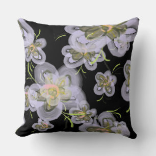 Cojín Decorativo Abstracto Flores de Primavera Púrpura (negro)