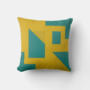 Cojín Decorativo Abstracto Geométrico Amarillo Turquesa Audaz