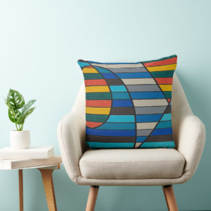 Cojín Decorativo Abstracto Geométrico con Franjas y Formas Audaces