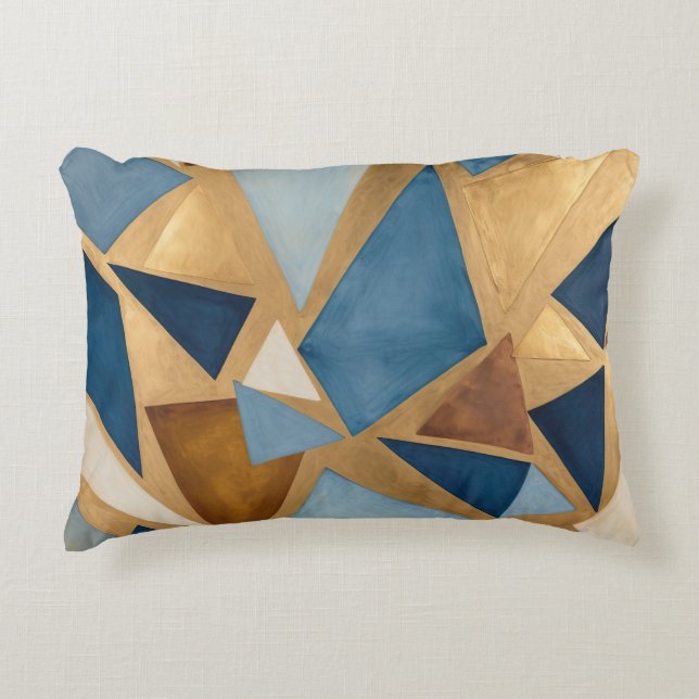 Cojín Decorativo abstracto geométrico de blues y metales (Anverso)