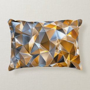 Cojín Decorativo Abstracto Metálico Moderno Geométrico Oro Plata