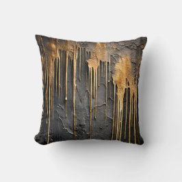 Cojín Decorativo Abstracto Moderno Negro y Gotear Dorado Metálico