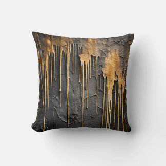 Cojín Decorativo Abstracto Moderno Negro y Gotear Dorado Metálico