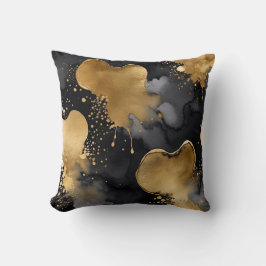Cojín Decorativo abstracto negro, gris y dorado
