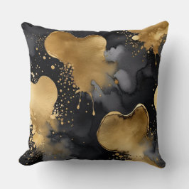 Cojín Decorativo abstracto negro, gris y dorado
