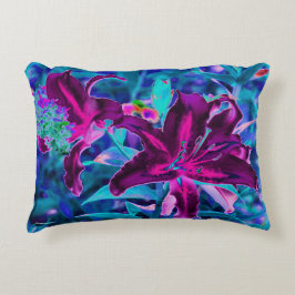 Cojín Decorativo Abstracto púrpura y rosa caliente Flores de lirio 