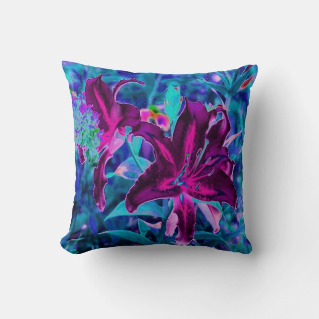 Cojín Decorativo Abstracto púrpura y rosa caliente Flores de lirio  (Anverso)