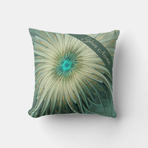 Cojín Decorativo Abstracto Sage Green Fantasy Flower Fractal Name
