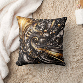 Cojín Decorativo Abstracto Steampunk negro y dorado 