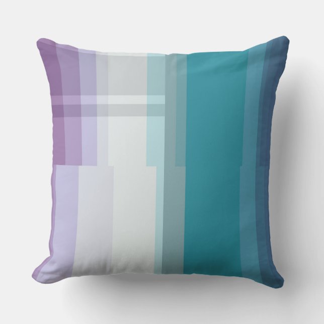 Cojín Decorativo abstracto turquesa, azul, blanco y púrpura (Anverso)