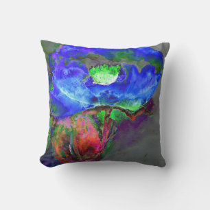 Cojín Decorativo Abstrato azul floral azul acuarela