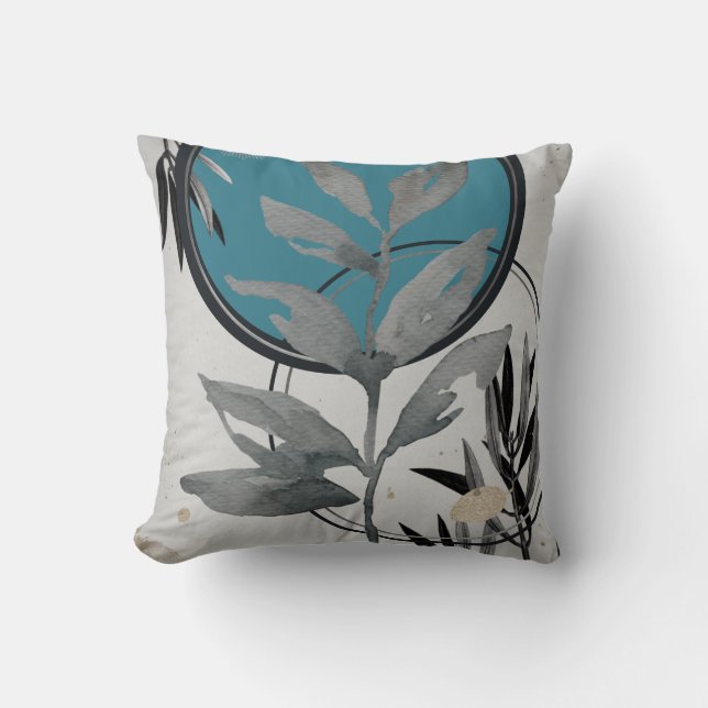Cojín Decorativo Abstrato Gris y Turquesa Acuarela (Anverso)
