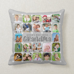 Cojín Decorativo Abuela 22 Collage de Fotos Redondeadas sobre Lino
