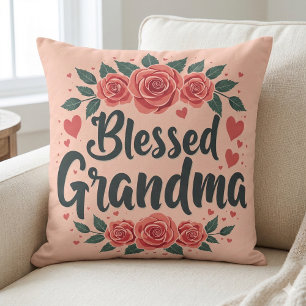 Cojín Decorativo Abuela Bendita Tipografía de Rosas Vintage Florale