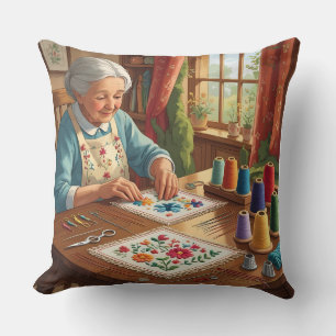 Cojín Decorativo Abuela Bordadoras de Punto de Cruz-Comer.Dormir.Bo