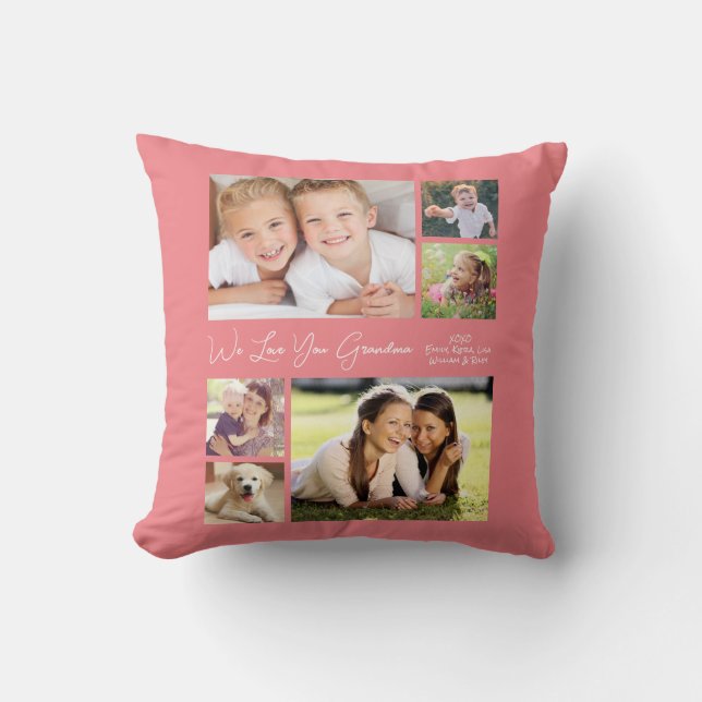 Cojín Decorativo Abuela Te Ama Fotos Coral Personalizado (Anverso)