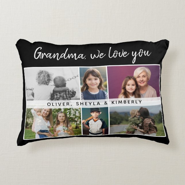 Cojín Decorativo Abuela te amamos Nietos 6 Collages de fotos (Anverso)