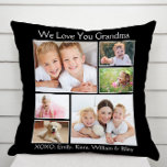 Cojín Decorativo Abuela: Te queremos foto negra<br><div class="desc">Celebra la abuela con esta almohada negra de collage de fotos personalizados. Puedes personalizar con seis fotos familiares de nietos,  familiares,  mascotas,  etc.,  y personalizar la expresión "Te amo" o "Te amamos",  y si se llama "Abuela",  "Nana",  "Mamá",  etc. También puede agregar los nombres de los nietos o nietos.</div>