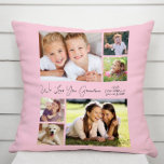 Cojín Decorativo Abuela: Te queremos foto rosa<br><div class="desc">Celebren a la abuela con esta almohada de personalizado del collage de fotos con guion gris claro y tipografía con un fondo rosa claro. Puedes personalizar con seis fotos familiares de nietos, familiares, mascotas, etc., y personalizar la expresión "Te amo" o "Te amamos", y si se llama "Abuela", "Nana", "Mamá",...</div>