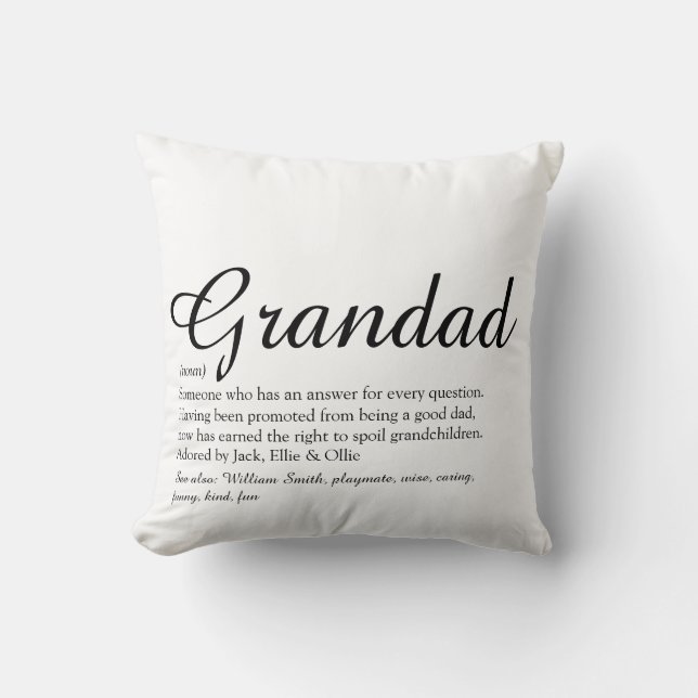 Cojín Decorativo Abuelo, abuelo, papá, escritura moderna de definic (Anverso)