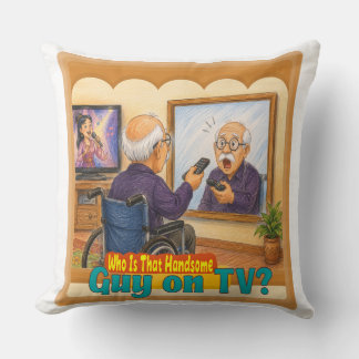 Cojín Decorativo Abuelo Divertido Confundiendo Espejo con Dibujo de