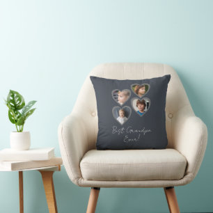 Cojín Decorativo Abuelo Gris Corazones Nietos Fotografía Collage