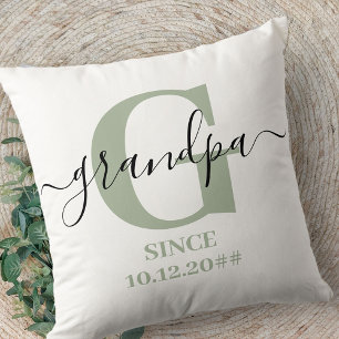 Cojín Decorativo Abuelo Monograma Elegante Letra Plateado Verde