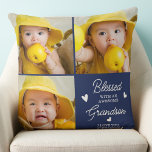 Cojín Decorativo Abuelos benditos Personalizado moderno 3 Collage d<br><div class="desc">Celebra a tus abuelos con una almohada de collage de fotos personalizados. Esta almohada única de abuelos es el regalo perfecto, ya sea un cumpleaños, el día de los abuelos o Navidades de los nietos. La frase "Bendecida con un nieto increíble" puede ser personalizada para su nieta. Personaliza con el...</div>