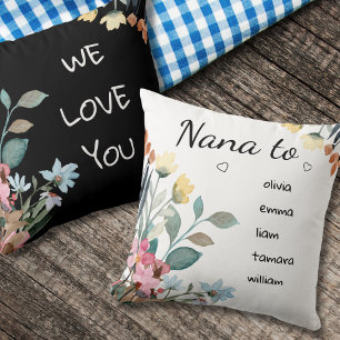 Cojín Decorativo Abuelos Nombres de Nietos Nana Acuarela Flores Sil
