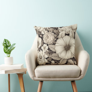 Cojín Decorativo Academia Oscura Floral Botánico Sepia
