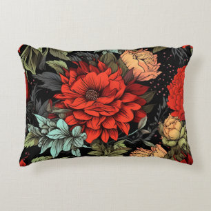 Cojín Decorativo Academia Oscura Maximalista Floral Dahlia Roja 