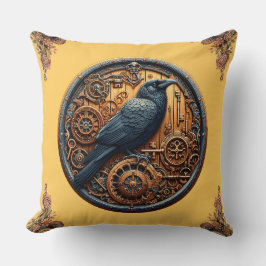 Cojín Decorativo Academia Oscura Steampunk Cuervo Engranaje Circula