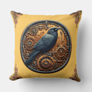 Cojín Decorativo Academia Oscura Steampunk Cuervo Engranaje Circula
