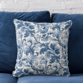 Cojín Decorativo Acanthus Damask azul y blanco renacentista