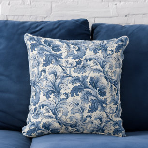 Cojín Decorativo Acanthus Damask azul y blanco renacentista