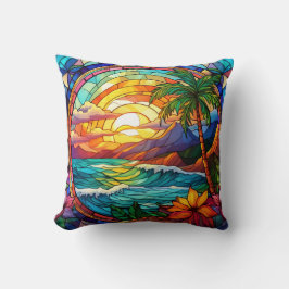 Cojín Decorativo acantilados tropicales arte de cristal manchado
